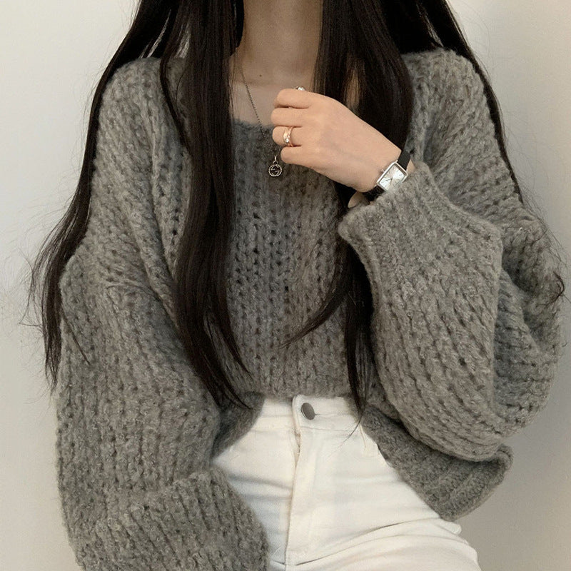 Candy-colored pullover sweater with loose and laid-back style and frilly sleeves