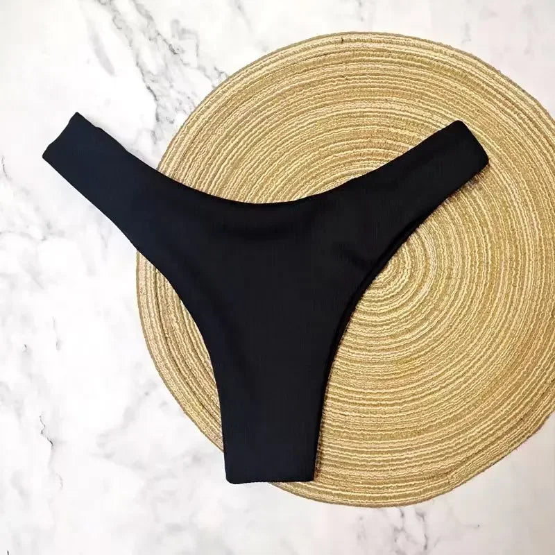 Bikini Bottoms Women's New Swimsuit Low Waisted Bottom Solid Brown Swimwear Thong Beachwear Brazilian Bathing Suit Summer