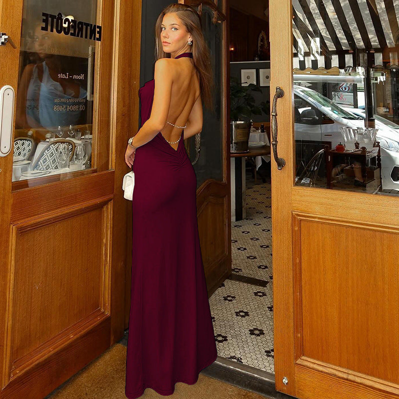 Women's halter neck halter pile collar dress